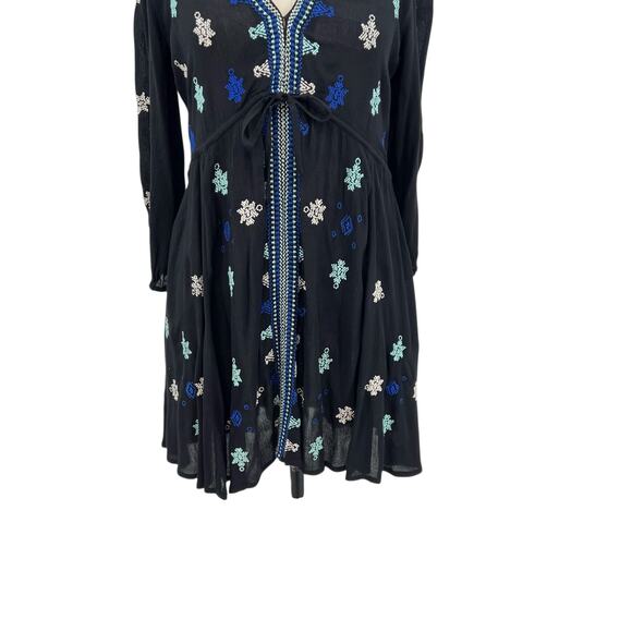 Free People Star Gazer Dress Embroidered Drawstring Blue Black Size Size XS - Picture 5 of 12